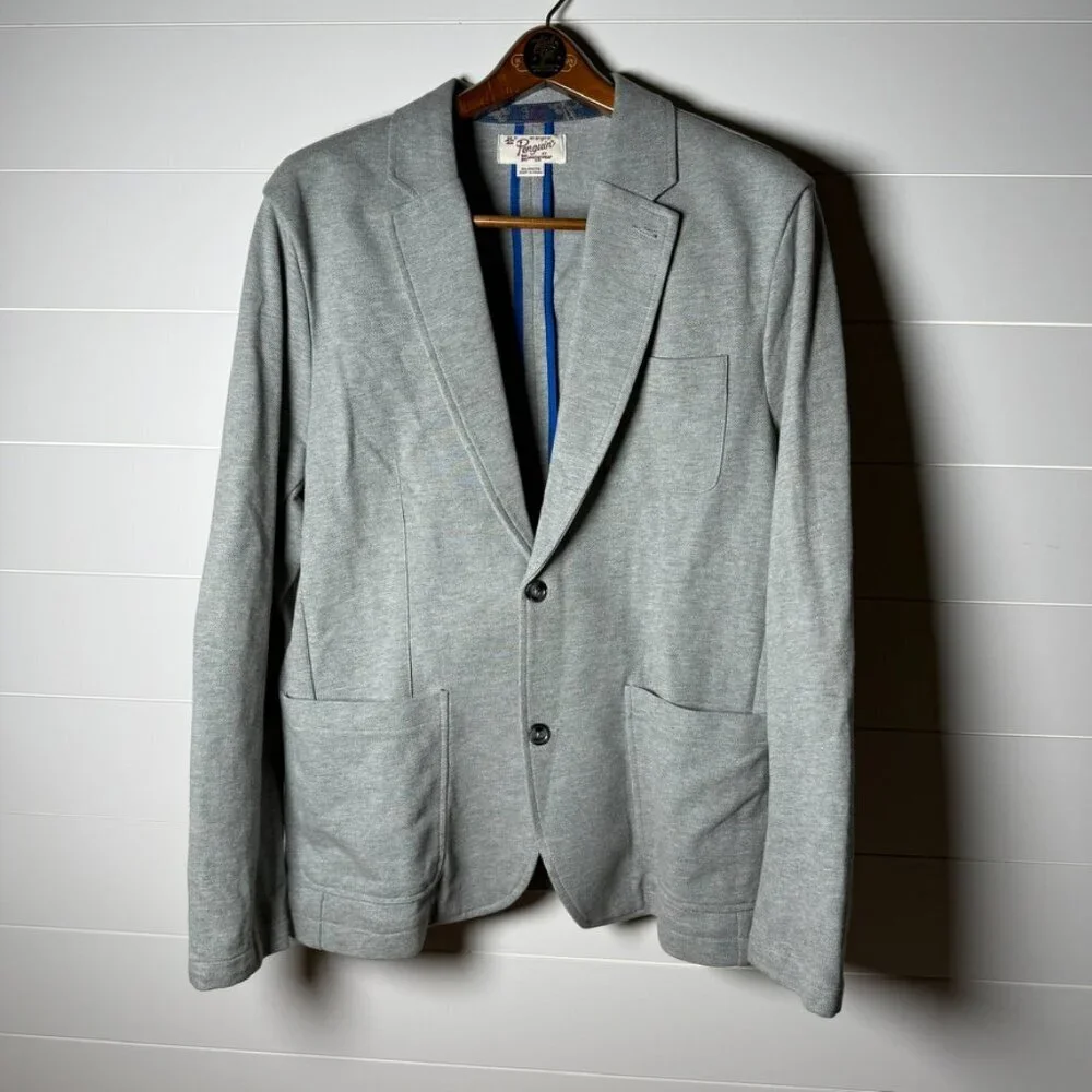An Original Penguin Men's 100% Cotton Gray Blazer with Elbow Patches. Size XL